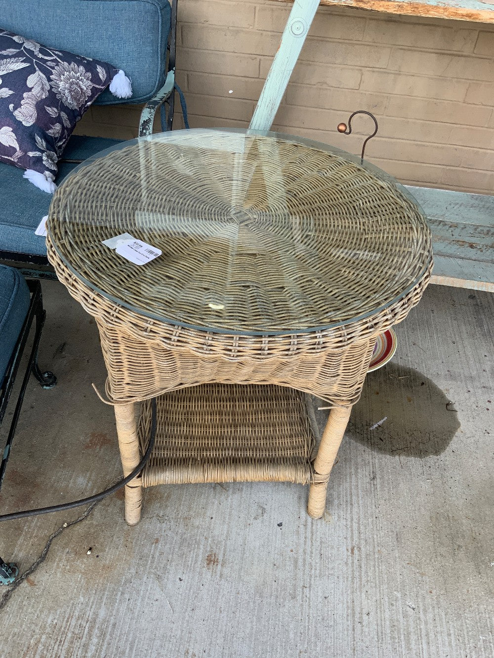 Wicker Glass Top End Table